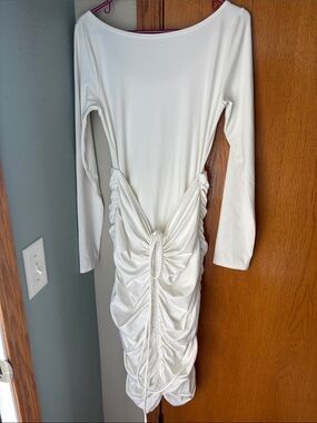 girlfriend collective White Long-Sleeve Ruched Knot Midi Dress